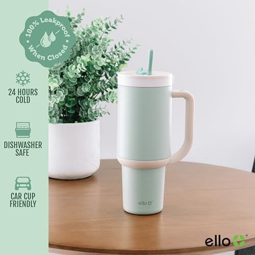 Ello Oasis 40oz Insulated Stainless Steel Tumbler with Straw, Pistachio