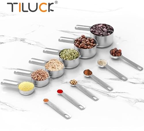 TILUCK Stainless Steel Measuring Cups & Spoons Set, Cups and Spoons