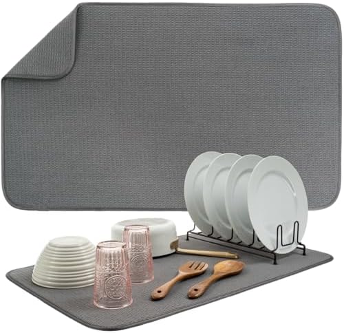 S&T INC. Dish Drying Mat, 18" x 30", Jumbo, Charcoal Grey