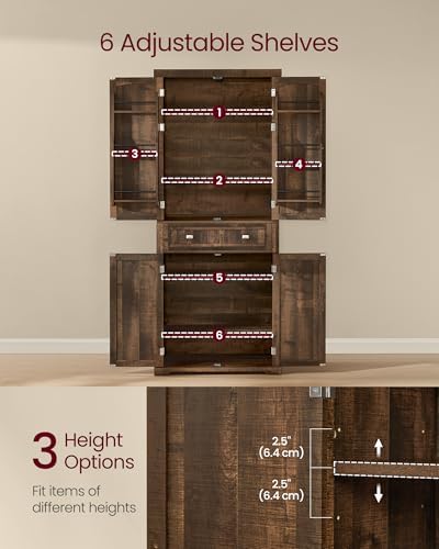 VASAGLE Pantry Cabinet, Freestanding Tall Cupboard with a Drawer