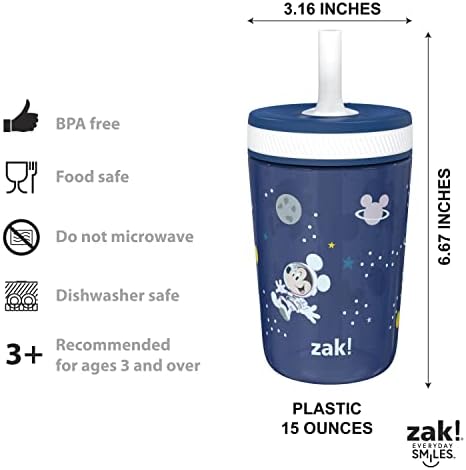 Zak Designs Disney Mickey Mouse Kelso Tumbler Set, Leak-Proof Screw-On Lid with Straw, Bundle for Kids Includes Plastic and Stainless Steel Cups with Bonus Sipper (3pc Set, Non-BPA) (Pack of 12)