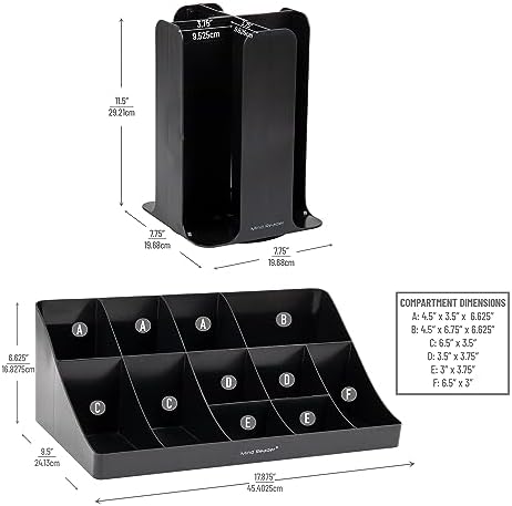 Mind Reader Cup Carousel and Condiment Organizer Set, Countertop Org, Coffee Bar, 7.75"L x 7.75"W x 11.5"H, 2 Pcs., Black