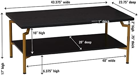 Household Essentials Black Oak & Gold Iron Rectangular Coffee Table
