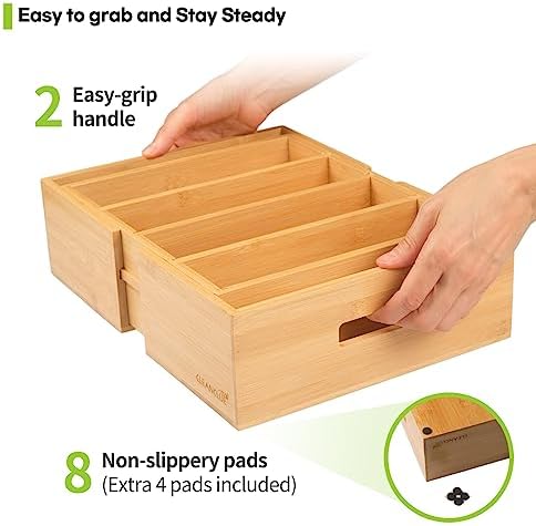 Expandable Bamboo Kitchen Cabinet Organizer for Food Container Lids Holder
