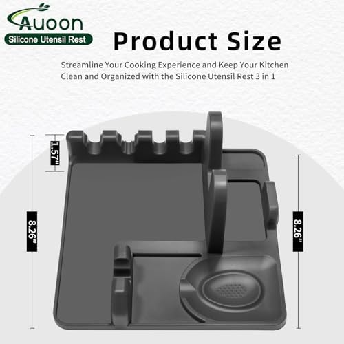 AUOON Silicone Utensil Rest with Lid Holder, Large, Gray