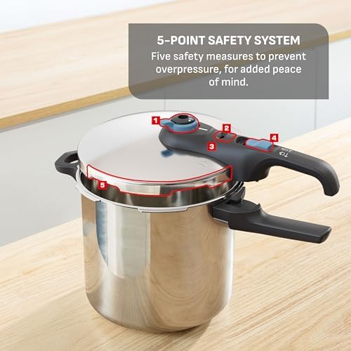 T-Fal Secure Trendy Stainless Steel Pressure Cooker, 8.5 qt, Induction