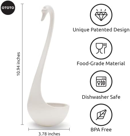 OTOTO Swanky Swan Soup Ladle- Silicone Soup Spoon, BPA-Free, Heat Resistant Soup Ladles For Serving & Cooking - Cute Kitchen Accessories, Unique Kitchen Gifts, Fun Cooking Gadgets (White)
