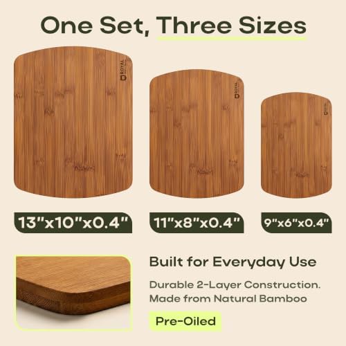 ROYAL CRAFT WOOD Wooden Cutting Boards for Kitchen Meal Prep & Serving - Bamboo Wood Serving Board Set with Deep Juice Groove Side Handles - Charcuterie & Chopping Butcher Block for Meat
