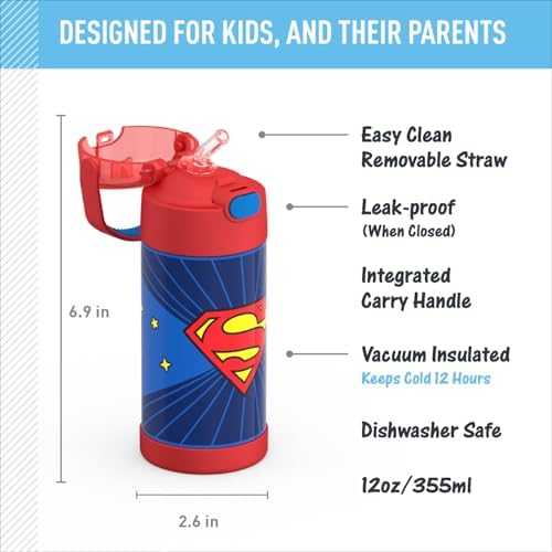 THERMOS FUNTAINER Water Bottle with Straw, 12oz, Superman