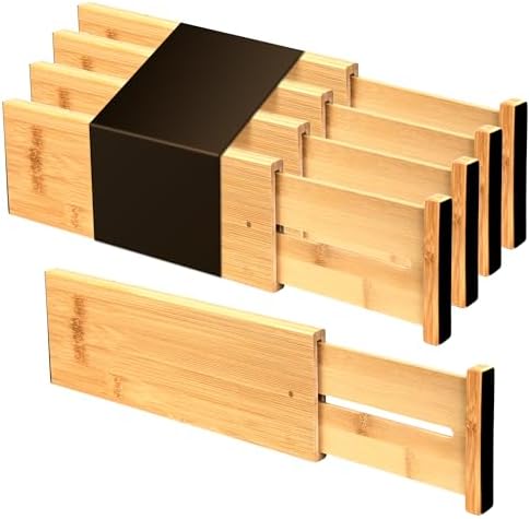 Utoplike Bamboo Drawer Organizer, 4" H Dresser Drawers Dividers for Clothes