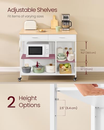 VASAGLE Kitchen Island Cart with Storage, 2 Drawers, Towel Rack