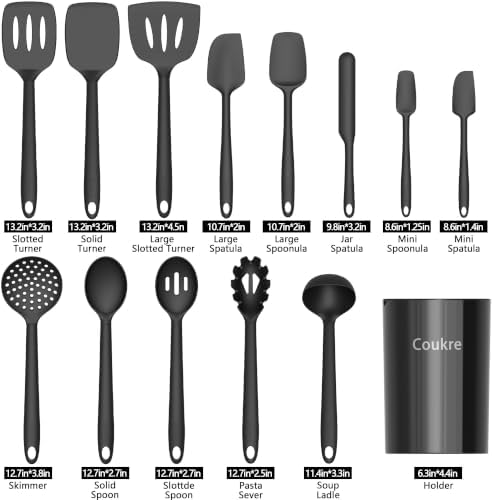 Coukre Silicone Kitchen Cooking Utensils Set, Heat Resistant, 14-Piece