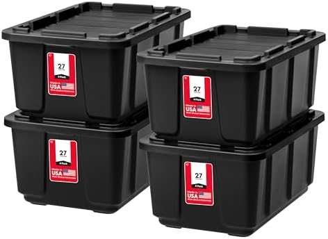 IRIS USA 4-Pack 27 Gal Heavy Duty Storage Tote Bins with Lids, Black