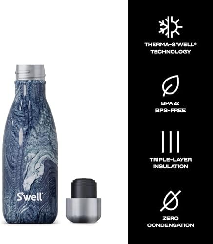 S'well Azurite Marble Water Bottle - 9 oz, Stainless Steel, Triple-Layered Vacuum Insulated, Keeps Drinks Cold 24 Hrs and Hot 12 Hrs, BPS-Free, No Condensation