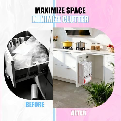 HOUSE AGAIN Plastic Bag Holder-Extra Large Bag Saver Dispenser Wall Mount Organizer Grocery Trash Roll Bag Holder Dispenser-Daily Storage Solution for Kitchen/Bathroom/Laundry/in-Home Recycling Bins