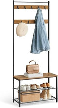 VASAGLE Coat Rack, Hall Tree with Shoe Storage Bench, 3-in-1, Steel Frame