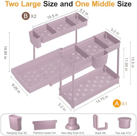 Sevenblue 3-Pack 2-Tier L-Shaped Under Sink Organizers with Sliding Drawers