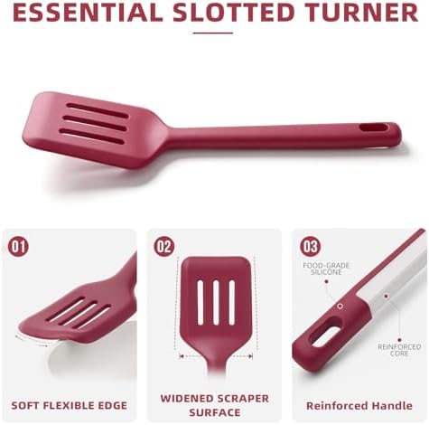 Kitchen Utensils Set 6 PCS,Silicone Cooking Utensils Set Spatula Set,446℉ Heat Resistant Cooking Utensils,Tongs,Spoon,BPA Free Kitchen Gadgets Appliances for Non-Stick Cookware,Home Essential(Red-6P)