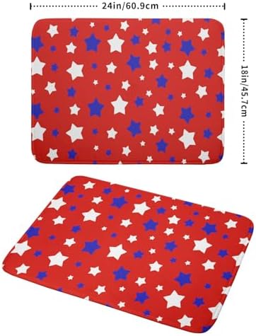 Fourth of July Independence Memorial Dish Drying Mat for Kitchen Counter,Blue White Star Patriotic Red Drying Mat 18 x 24 Inch with High Absorbent Microfiber Dish Drying Mat for Coffee Bar