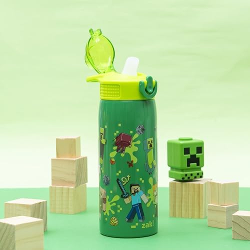 Zak Designs Minecraft Steve Sage 19oz Leak-Proof Straw Kids Water Bottle