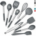 Onader 10 Pieces Silicone Kitchen Utensils Set, Cooking Utensils with Holder and Heat Resistant Stainless Steel Handle for Nonstick Cookware -Gray