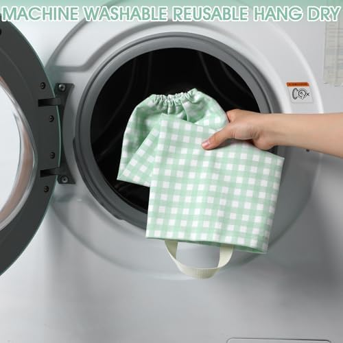 Gingham Plastic Bag Holder for Grocery Bag, Mint Green