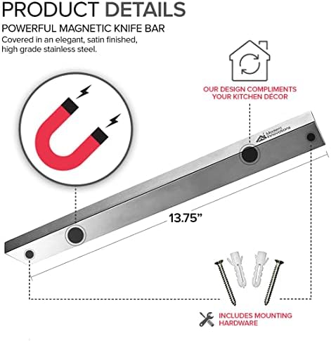 Modern Innovations Magnetic Knife Holder for Wall and Fridge - 14" Knife Magnetic Strip, Magnet Kitchen Knife Holder and Rack, Stainless Steel Magnetic Knife Bar for Kitchen Utensils