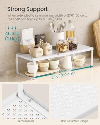 SONGMICS Spice Rack, Expandable Kitchen Countertop Shelf, Steel, Set of 3