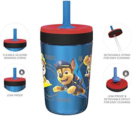 Zak Designs PAW Patrol Kelso Tumbler Set, Leak-Proof Screw-On Lid with Straw, Bundle for Kids Includes Plastic and Stainless Steel Cups with Additional Sipper (Paw Patrol- 3pc)
