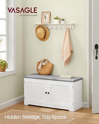 VASAGLE 3-Tier Shoe Storage Bench with Cushion, 14 x 39.8 x 20.7 Inches