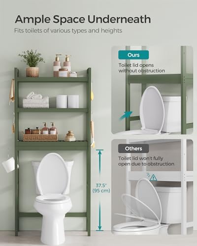 SONGMICS 3-Tier Bamboo Over The Toilet Storage, Adjustable Shelf, 66.9''H