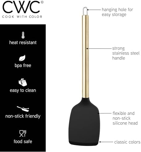 COOK WITH COLOR Silicone Cooking Utensils, Kitchen Utensil Set, Easy to Clean Silicone Kitchen Utensils, Cooking Utensils for Nonstick Cookware, Kitchen Gadgets Set with Holder, 11 Pieces