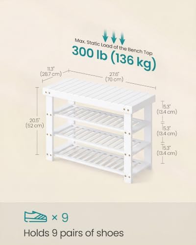 SONGMICS Bamboo Shoe Bench with Seat, 11.3 x 27.6 x 20.5 Inches
