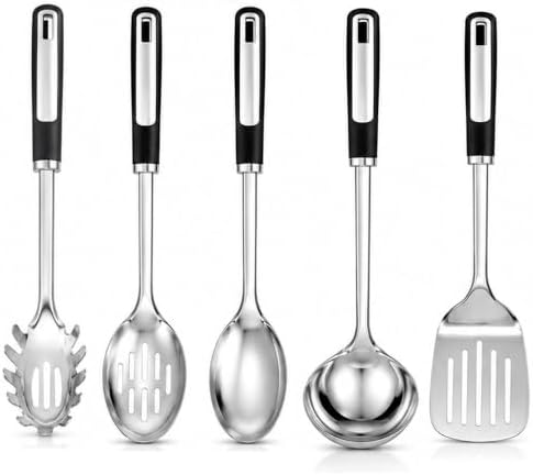Stainless Steel Cooking Utensils Set with Ergonomic Handles.5-Piece