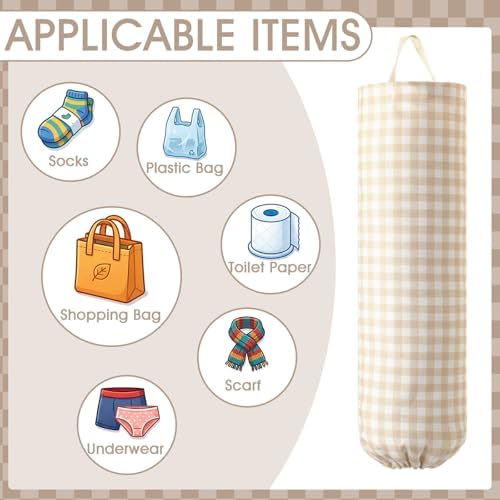 Gingham Plastic Bag Holder for Grocery Bag, Milkshake Tan