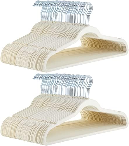 Amazon Basics Slim Velvet Non-Slip Space Saving Suit Clothes Hangers for Closet Organization, Ivory/Beige, 100-Pack