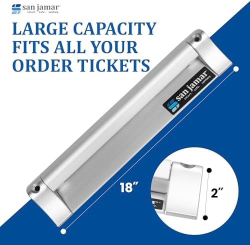 San Jamar Order Ticket Holder for Restaurant – 18" Anodized Aluminum Metal Receipt Holder with Grip Track – Durable Wall Mount Check Rack for Kitchen, Restaurant and Service Counters