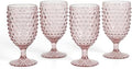 Martha Stewart Chauncey 4-Pack 14.2 oz Hobnail Handmade Glass Goblet - Pink