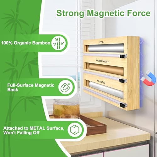 MSJGA Magnetic Plastic Wrap Dispenser with Cutter for Drawer&Refrigerator