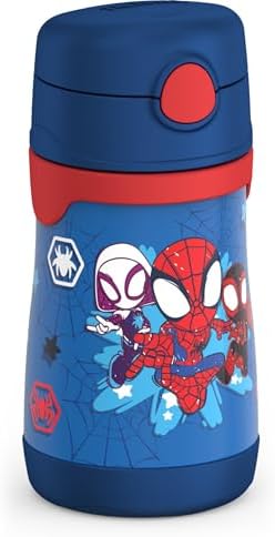 THERMOS Vacuum Insulated Stainless Steel 10oz Straw Bottle, Spidey and His Amazing