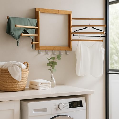 Honey-Can-Do Bamboo Wall-Mount Swivel-Arm Drying Rack, 80 lb, Natural