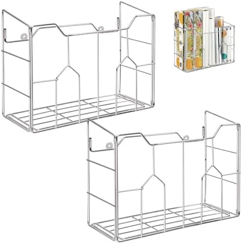 Cididu 2 Pack Kitchen Wrap Organizer Rack Wall Mount, Cabinet Door Organizer Storage, Wall Rack Basket Sturdy Steel Wire, Tall Inside Cabinet Holder for Aluminum Foil Plastic Wrap Wax Paper