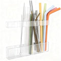 Acrylic Straw Holder for Cabinet Door - Child-Safe Organizer & Dispenser with Smooth Rounded Edges for Kitchen Accessories Storage, Adhesive Circles Included (Clear Transparent)
