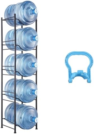 VEVOR 5 Tiers Water Jug Holder, 5 Gallon Water Bottle Holder, Single Row Water Bottle Rack for 5 Bottles, Heavy Duty Water Jug Rack for Kitchen, Office, Living Room, Black