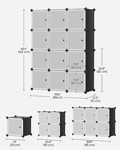 SONGMICS 12 Cube Storage Organizer with doors，Plastic stackable cube shelf