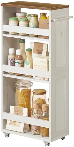 VASAGLE 4-Tier Slide-Out Storage Cart, Slim Kitchen Cart with Wheels