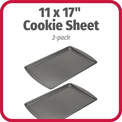 GoodCook Everday Nonstick Carbon Steel 17 x 11-Inch Baking Sheet Set, 2 Pack – Medium Sized Cooking Pans, Bakeware Set, Cookie Sheets for Baking, Oven Pan Set