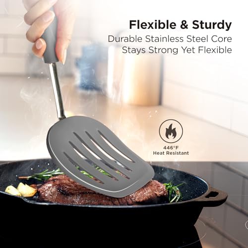 Kitchen Mama WaltzGrip Platinum Silicone Pancake Spatula Turner, Metal Gray