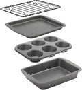 GoodCook 4-Piece Nonstick Steel Toaster Oven Set with Sheet Pan, Rack, Cake Pan, and Muffin_Pan, Gray, Set Distributes Heat Evenly, Nonstick Coating, Dishwasher-Safe 4-Piece (Pack of 6)