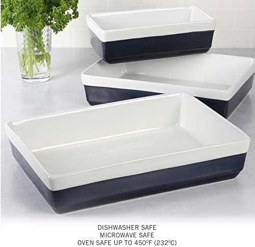 MARTHA STEWART 3-Piece Oven to Table Stoneware Bakeware Set – Baking Dish & Casserole Set – Cobalt Blue – Durable Oven-Safe Bakeware for Baking and Serving